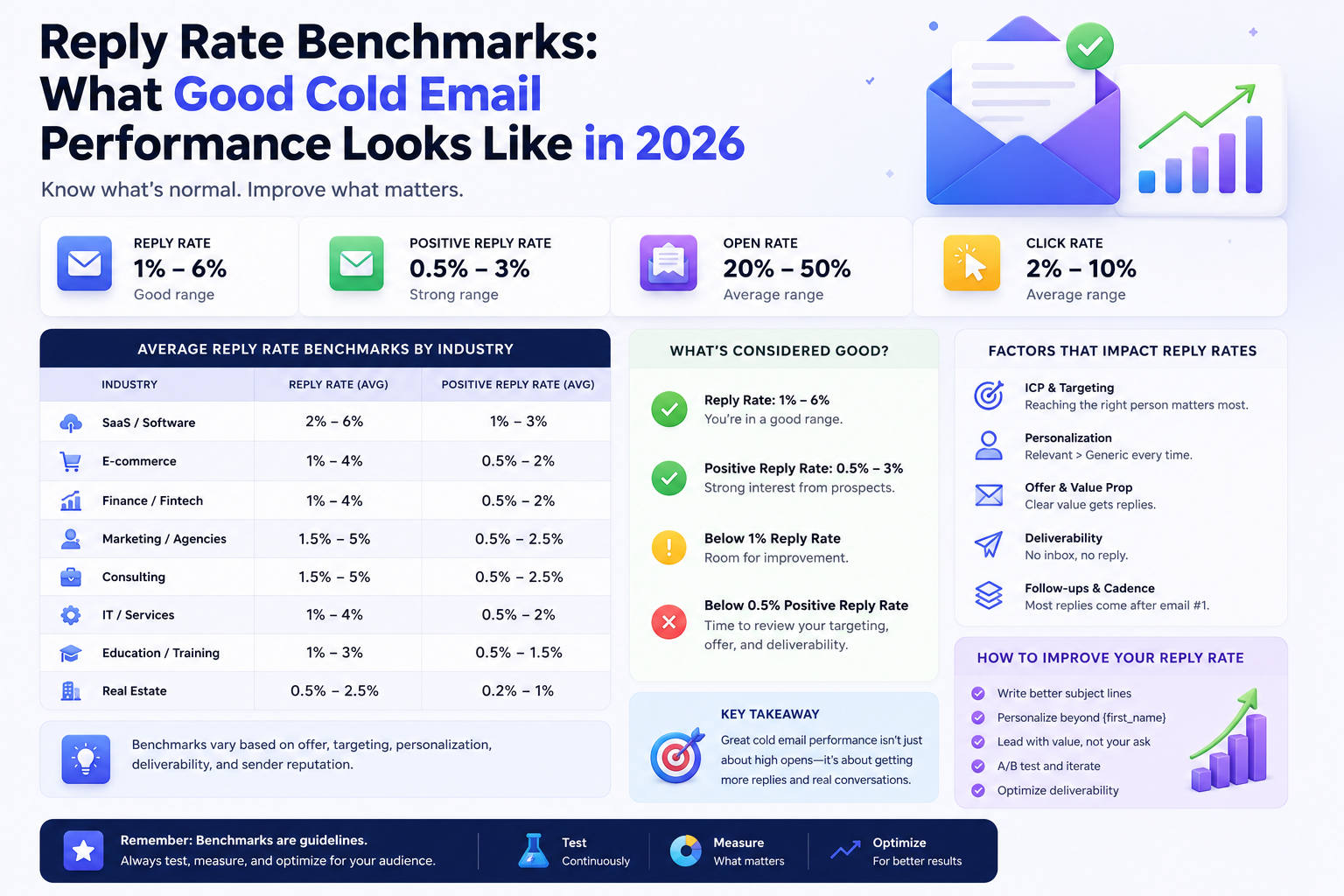 Cold Email Reply Rate Benchmarks for B2B SaaS 2026
